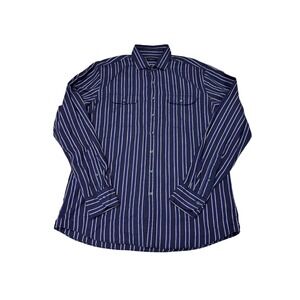 Proper Cloth Mens Navy Blue White Striped Cotton Button Down Shirt AC725897A1